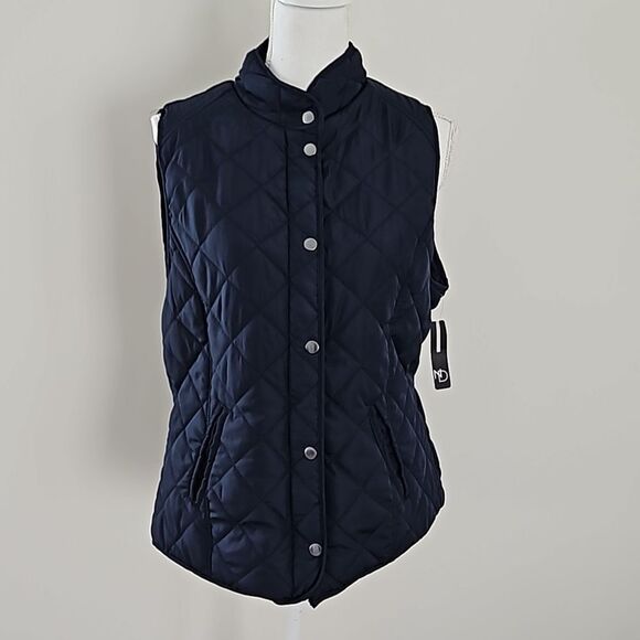 NEW DIRECTIONS Quilted Sleeveless Vest Blue, Diamond Pattern, Snap Closure,L - Picture 2 of 10